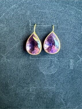 Vintage 14K Yellow Gold Statement Amethyst Drop Earrings - Huge 15+ CTW Pear Cut